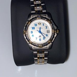 Fossil blue womens stainless steel watch silvertone goldtone